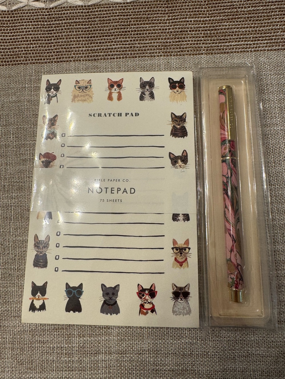 Rifle Paper Co Scratch Notepad with Refillable Black Rollerball Ink Pen